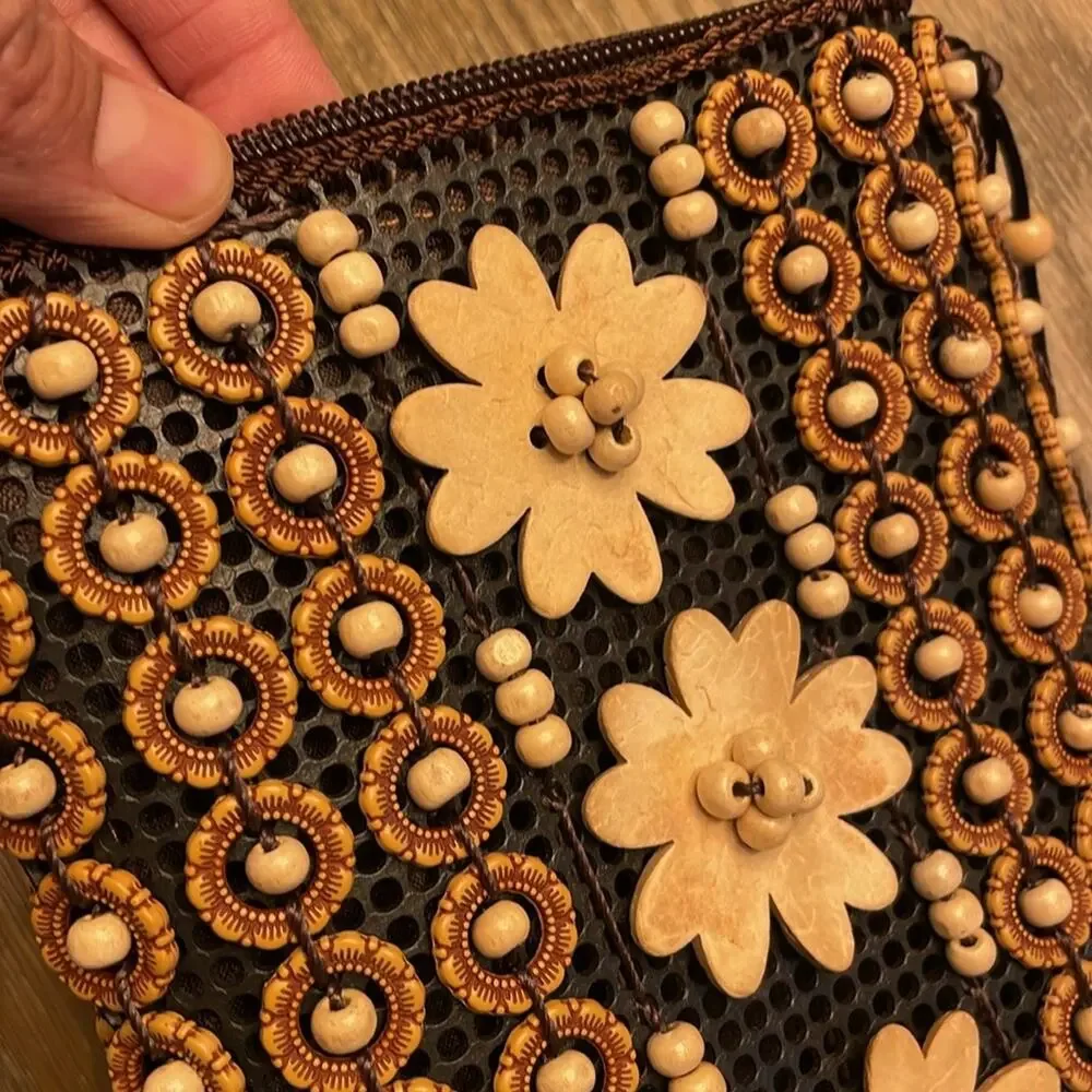 Handmade wooden bead satchel